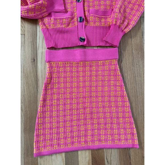 Plaid Pencil Skirt Sweater Set Knit Pink Legally Blond Preppy XS - Picture 7 of 13